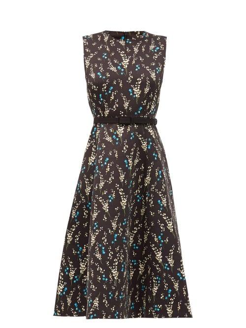 Matchesfashion.com Erdem - Farrah Printed Twill Dress - Womens - Black Blue