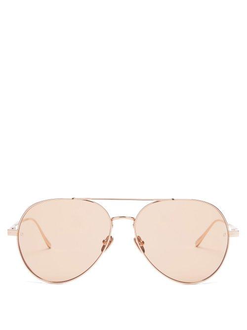 Matchesfashion.com Linda Farrow - Gold Plated Aviator Sunglasses - Womens - Dark Orange