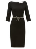 Matchesfashion.com Goat - Impact Crystal Bow Belt Wool Crepe Dress - Womens - Black