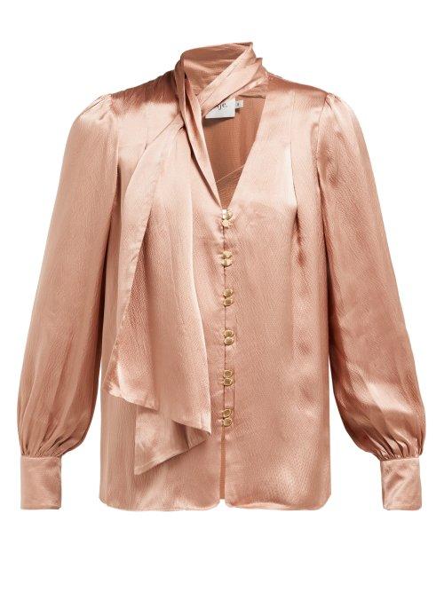 Matchesfashion.com Aje - Astrid Neck Scarf Hammered Silk Blouse - Womens - Camel
