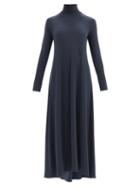 Matchesfashion.com Norma Kamali - Swing Roll-neck Flared Longline Jersey Dress - Womens - Dark Blue