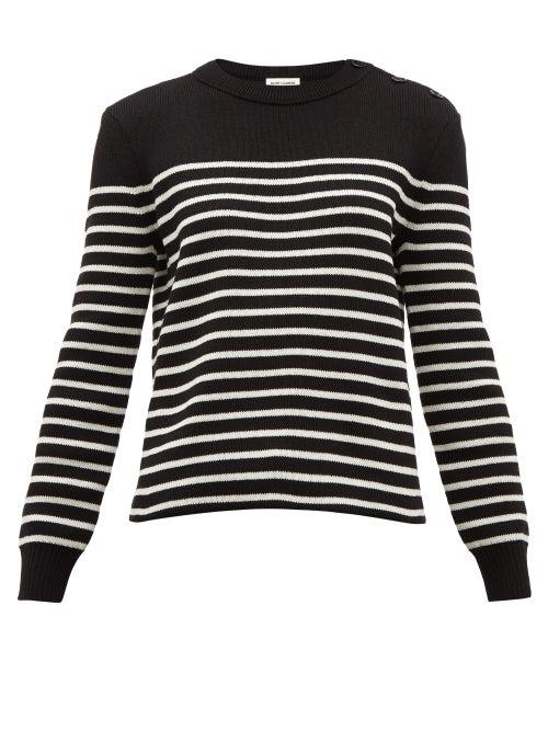 Matchesfashion.com Saint Laurent - Breton Stripe Cotton Blend Sweater - Womens - Black White