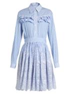 Miu Miu Striped Ruffle-trimmed Cotton-poplin Dress