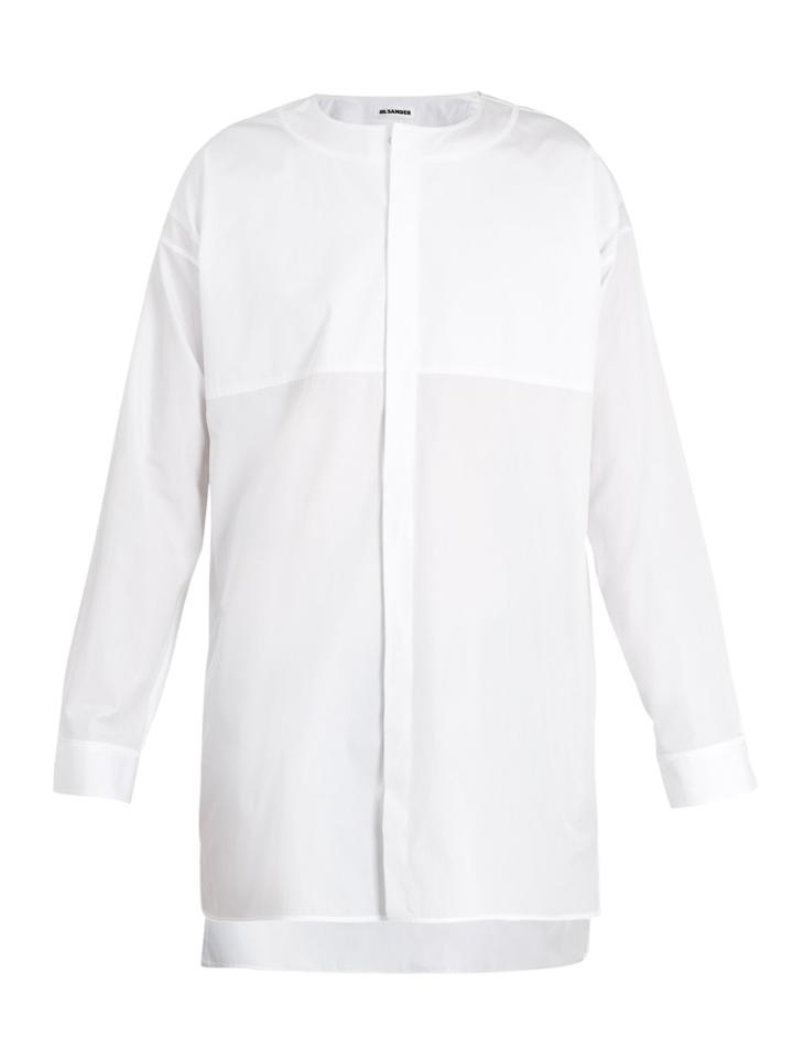 Jil Sander Piazza Step-hem Collarless Cotton Shirt