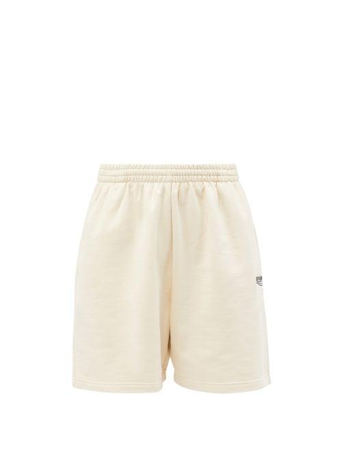 Balenciaga - Campaign-logo Embroidered Cotton-jersey Shorts - Womens - Cream Multi
