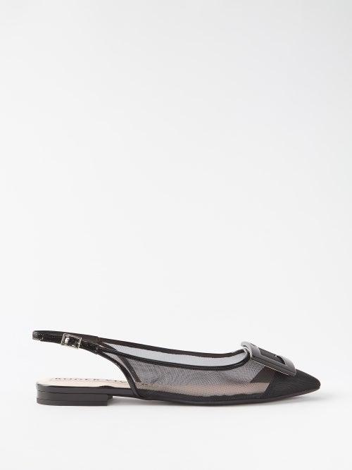 Roger Vivier - Gommettine Slingback Leather Point-toe Flats - Womens - Black