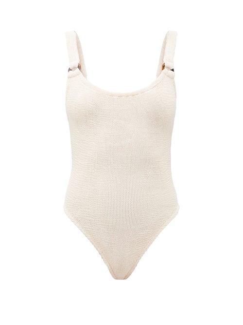 Matchesfashion.com Hunza G - Domino Scoop-neck Crinkle-jersey Swimsuit - Womens - Ivory
