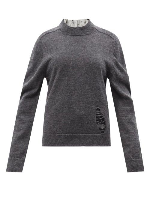 Maison Margiela - Layered Distressed Wool Sweater - Womens - Dark Grey