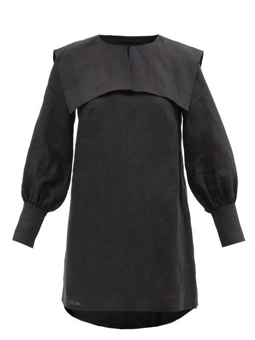 Ladies Beachwear Les Vacances D'irina - Panarea Sailor-collar Linen Mini Dress - Womens - Black