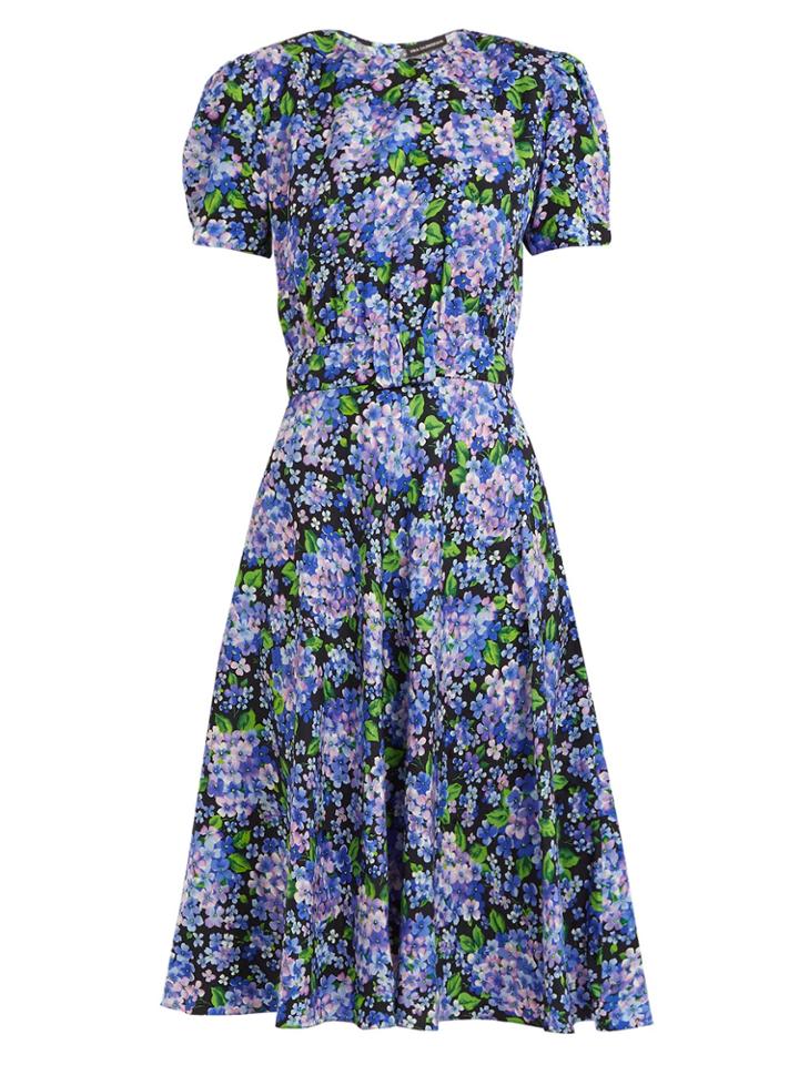 Vika Gazinskaya Floral-print Puff-sleeves Silk Dress