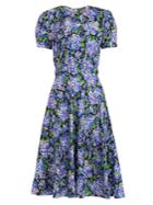 Vika Gazinskaya Floral-print Puff-sleeves Silk Dress