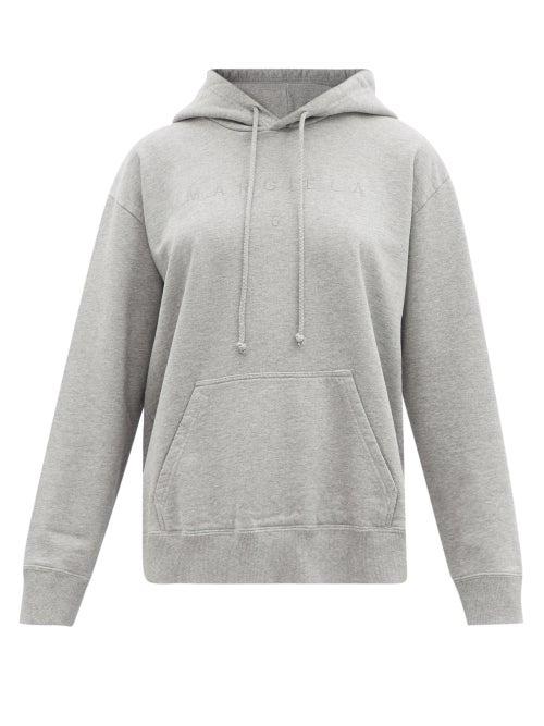 Ladies Rtw Mm6 Maison Margiela - Logo-embroidered Cotton-jersey Hooded Sweatshirt - Womens - Grey