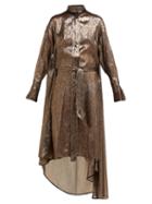 Matchesfashion.com Petar Petrov - Dellar Asymmetric Silk Blend Lam Midi Dress - Womens - Gold Multi
