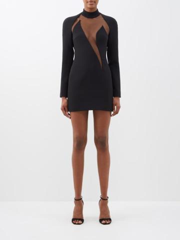 David Koma - Flame Mesh-panelled Crepe Mini Dress - Womens - Black