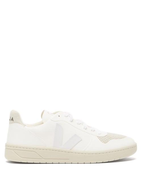Mens Shoes Veja - V-10 Cwl Faux-leather Trainers - Mens - White Multi