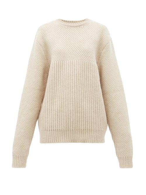 Matchesfashion.com Raey - Contrast Panel Chunky Knit Wool Sweater - Womens - Beige