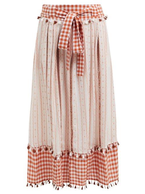 Matchesfashion.com Dodo Bar Or - Rodica Gingham Cotton Skirt - Womens - Tan Multi