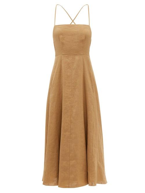 Ladies Beachwear Mara Hoffman - Verona Crossover-back Hemp Midi Dress - Womens - Camel