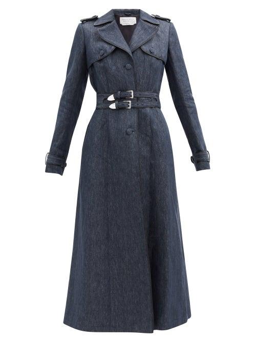 Matchesfashion.com Gabriela Hearst - Karban Piped Linen-twill Trench Coat - Womens - Denim