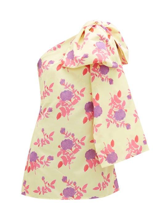 Matchesfashion.com Bernadette - Josselin Floral-print Bow-shoulder Dress - Womens - Yellow Multi