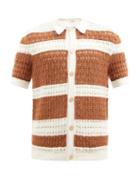 Orlebar Brown - Fabien Striped Cotton-blend Crochet Shirt - Mens - Brown Multi