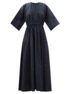 Matchesfashion.com Roksanda - Manu Smocked Cotton-poplin Dress - Womens - Navy