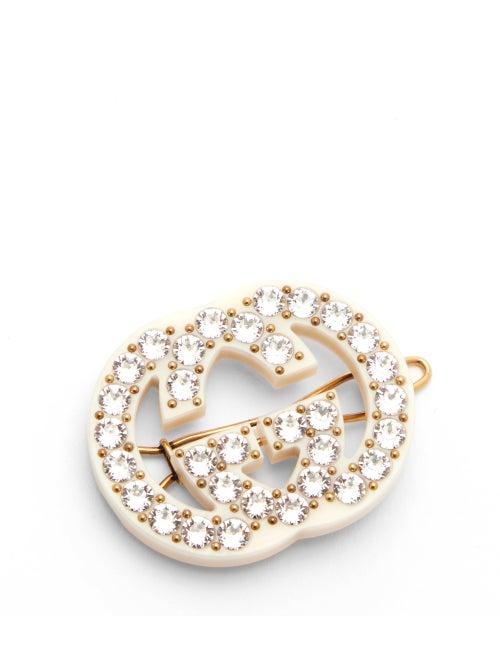 Matchesfashion.com Gucci - Gg Crystal Hair Clip - Womens - White