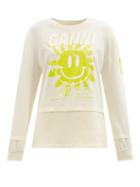 Ganni - Logo-print Jersey Long-sleeved T-shirt - Womens - Cream Multi