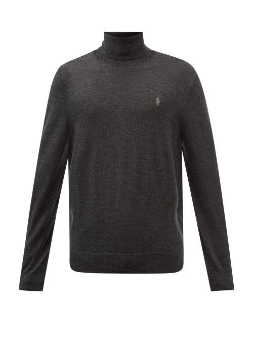 Polo Ralph Lauren - Logo-embroidered Roll-neck Wool Sweater - Mens - Dark Grey