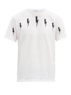 Matchesfashion.com Neil Barrett - Lightning Bolt-print Cotton-blend T-shirt - Mens - White