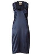 Matchesfashion.com Bottega Veneta - Gathered Scoop Neck Satin Midi Dress - Womens - Dark Blue