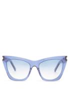 Matchesfashion.com Saint Laurent - Kate Square Cat Eye Frame Acetate Sunglasses - Womens - Blue
