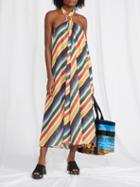 Ganni - Striped Halterneck Chiffon Dress - Womens - Multi