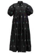 Matchesfashion.com Cecilie Bahnsen - Mikko Floral-embroidered Poplin Dress - Womens - Black Multi