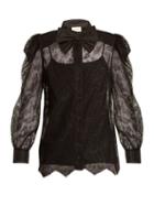 Matchesfashion.com Gucci - Bow Embellished Floral Lace Top - Womens - Black