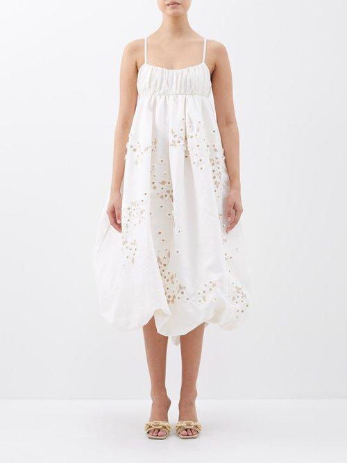 Agua By Agua Bendita - Limonaria Floral-appliqu Linen Dress - Womens - Ivory