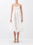 Agua By Agua Bendita - Limonaria Floral-appliqu Linen Dress - Womens - Ivory