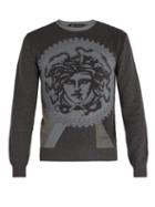 Matchesfashion.com Versace - Medusa Jacquard Cotton Blend Sweater - Mens - Grey