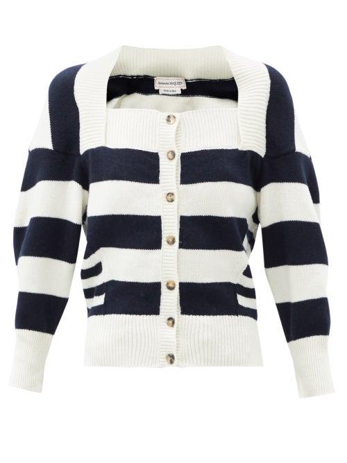 Matchesfashion.com Alexander Mcqueen - Square-neck Striped Wool-blend Cardigan - Womens - White Multi