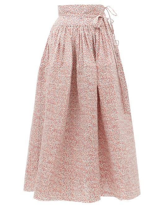 Matchesfashion.com Horror Vacui - Annabella Pintucked Floral-print Cotton Skirt - Womens - White Multi