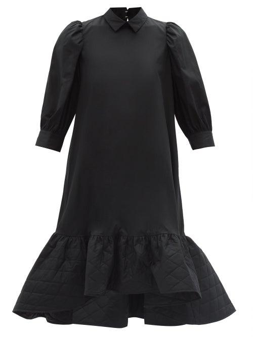 Matchesfashion.com Noir Kei Ninomiya - Quilted-hem Cotton-poplin Midi Dress - Womens - Black
