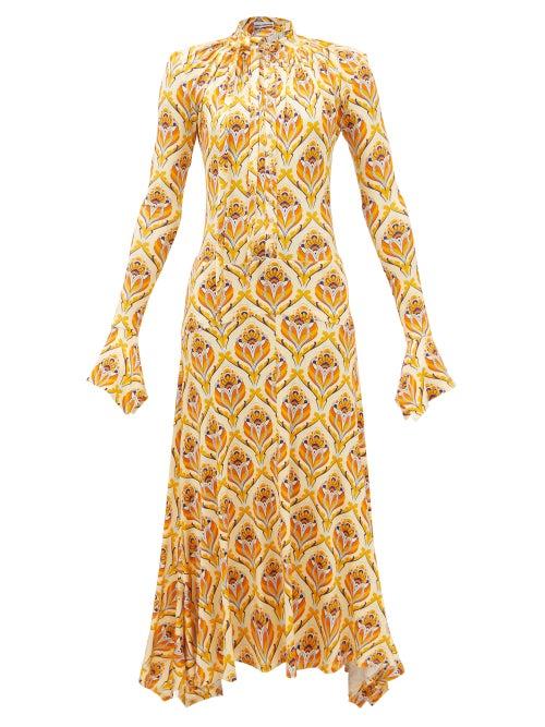 Paco Rabanne - Sash-tie Floral-print Jersey Midi Dress - Womens - Yellow Multi