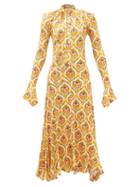 Paco Rabanne - Sash-tie Floral-print Jersey Midi Dress - Womens - Yellow Multi