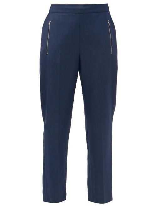 Matchesfashion.com Stella Mccartney - Claire Wool-birdseye Straight-leg Trousers - Womens - Navy