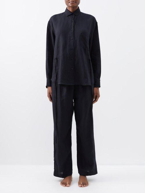 Deiji Studios - The Side Tie Linen Pyjamas - Womens - Black