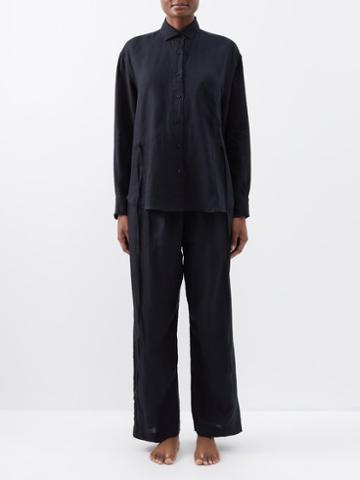 Deiji Studios - The Side Tie Linen Pyjamas - Womens - Black