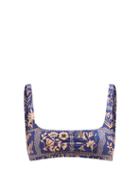 Agua By Agua Bendita - Havana Embroidered Recycled-fibre Bikini Top - Womens - Navy Print