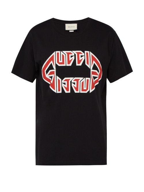 Matchesfashion.com Gucci - Logo Print Cotton T Shirt - Mens - Black Red