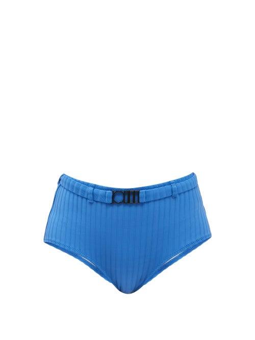 Matchesfashion.com Solid & Striped - The Ginger High-rise Ribbed Bikini Briefs - Womens - Blue