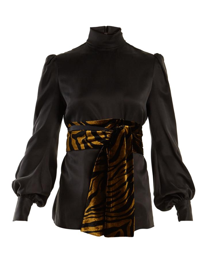 Hillier Bartley Bishop-sleeved Tie-waist Sandwashed-silk Blouse